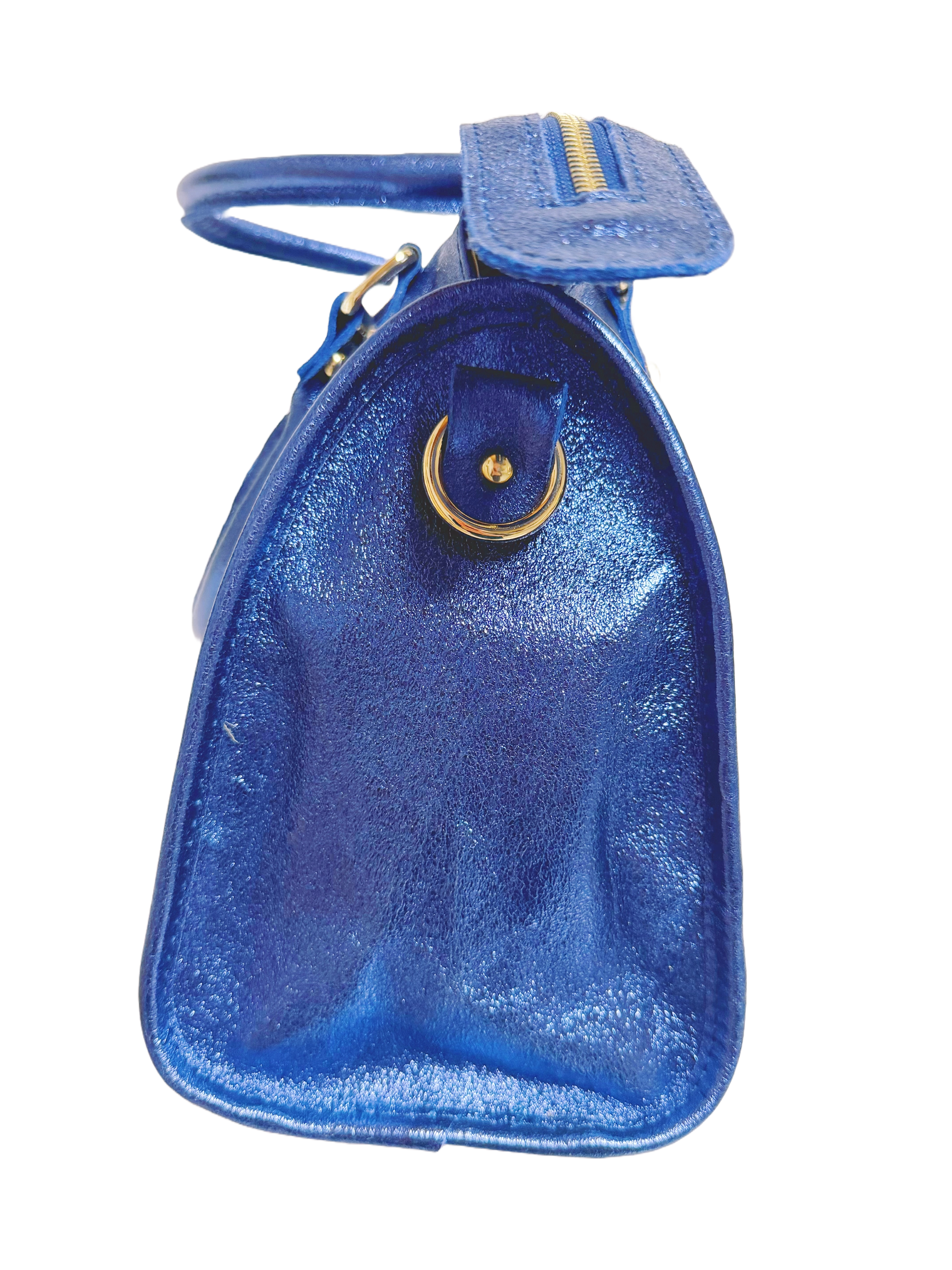 Sac de cours en cuir bleu marine irisée EMMA