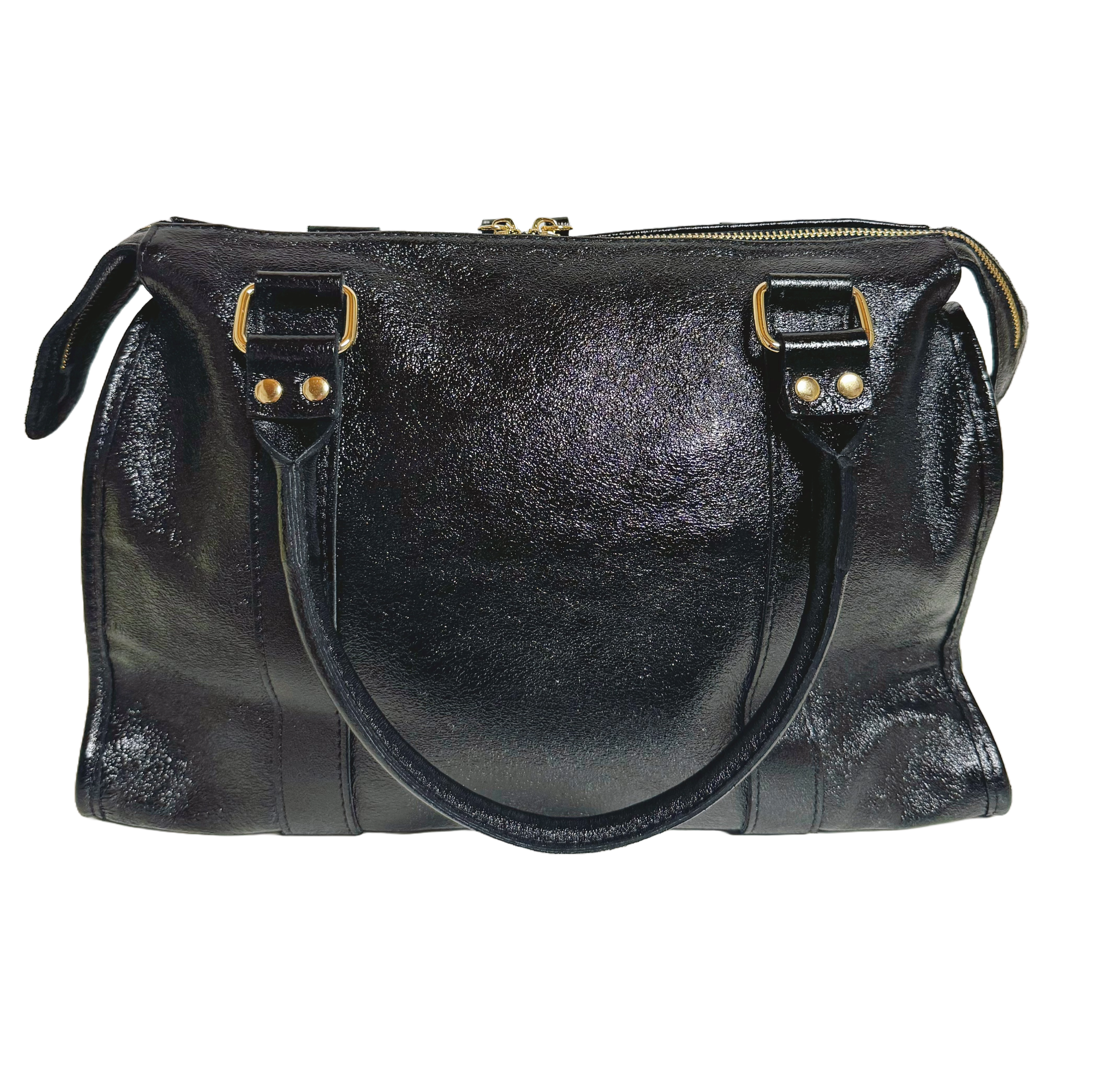 sac de cours en cuir véritable noire irisée EMMA