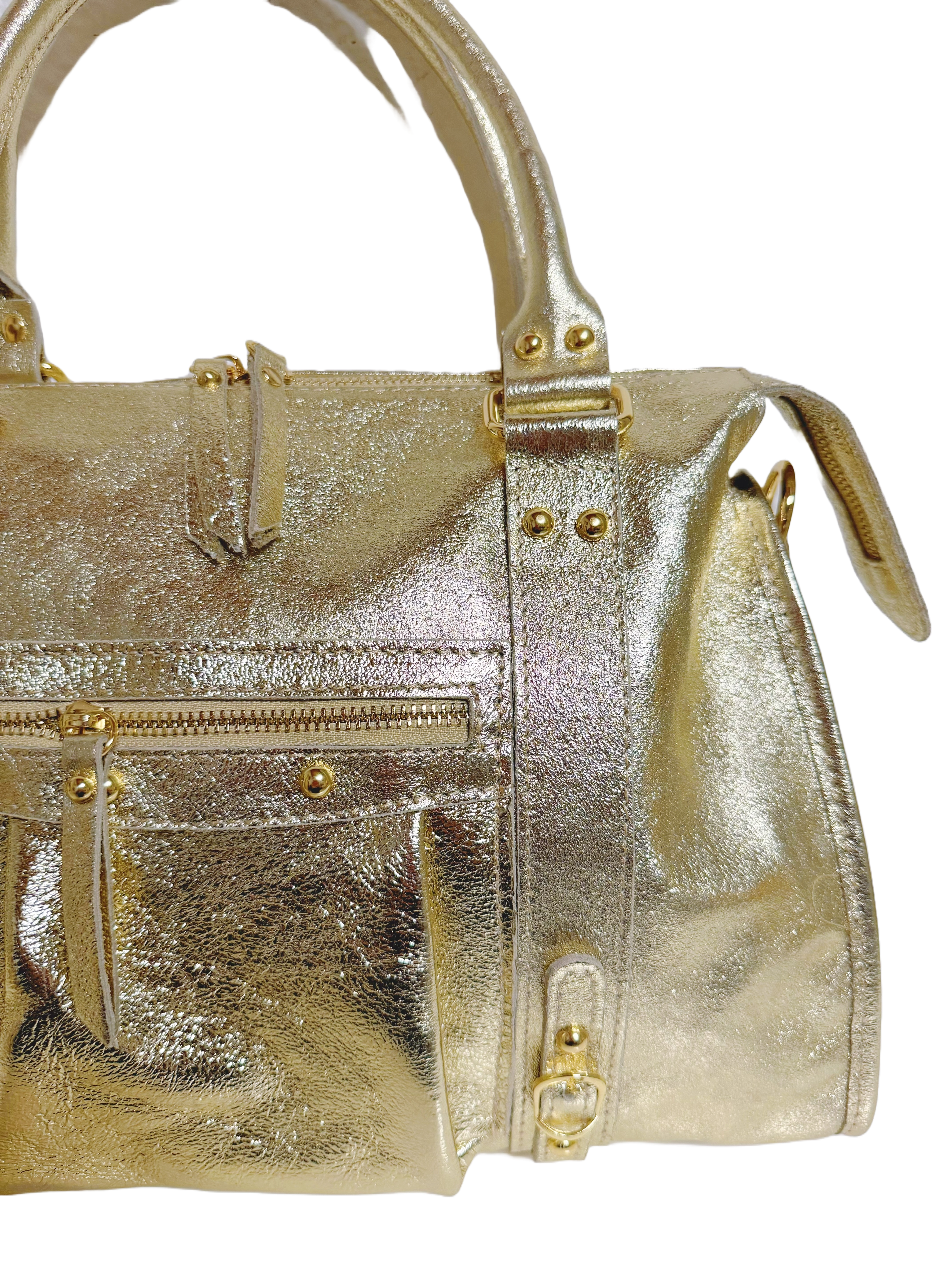 Sac de cours en cuir véritable or claire italien EMMA