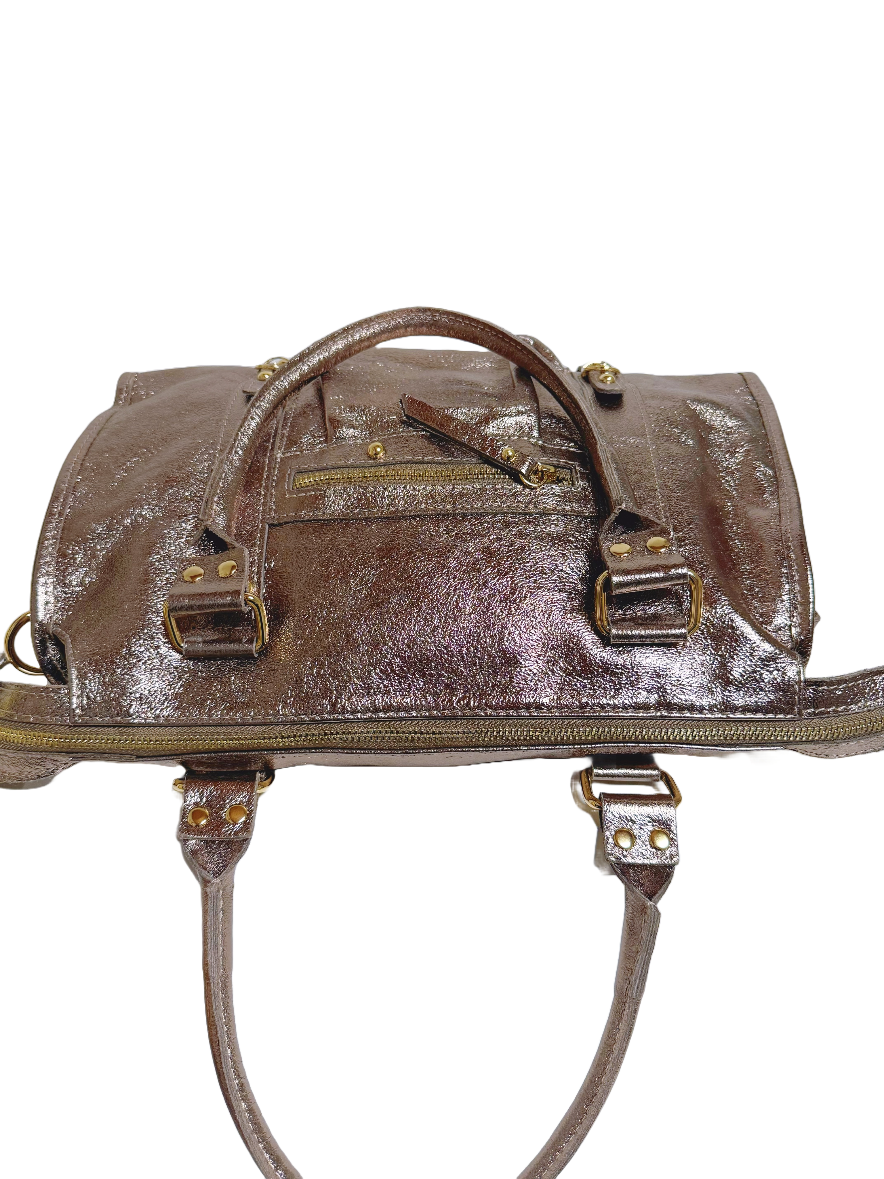 Sac à main en cuir véritable bronze irisée EMMA