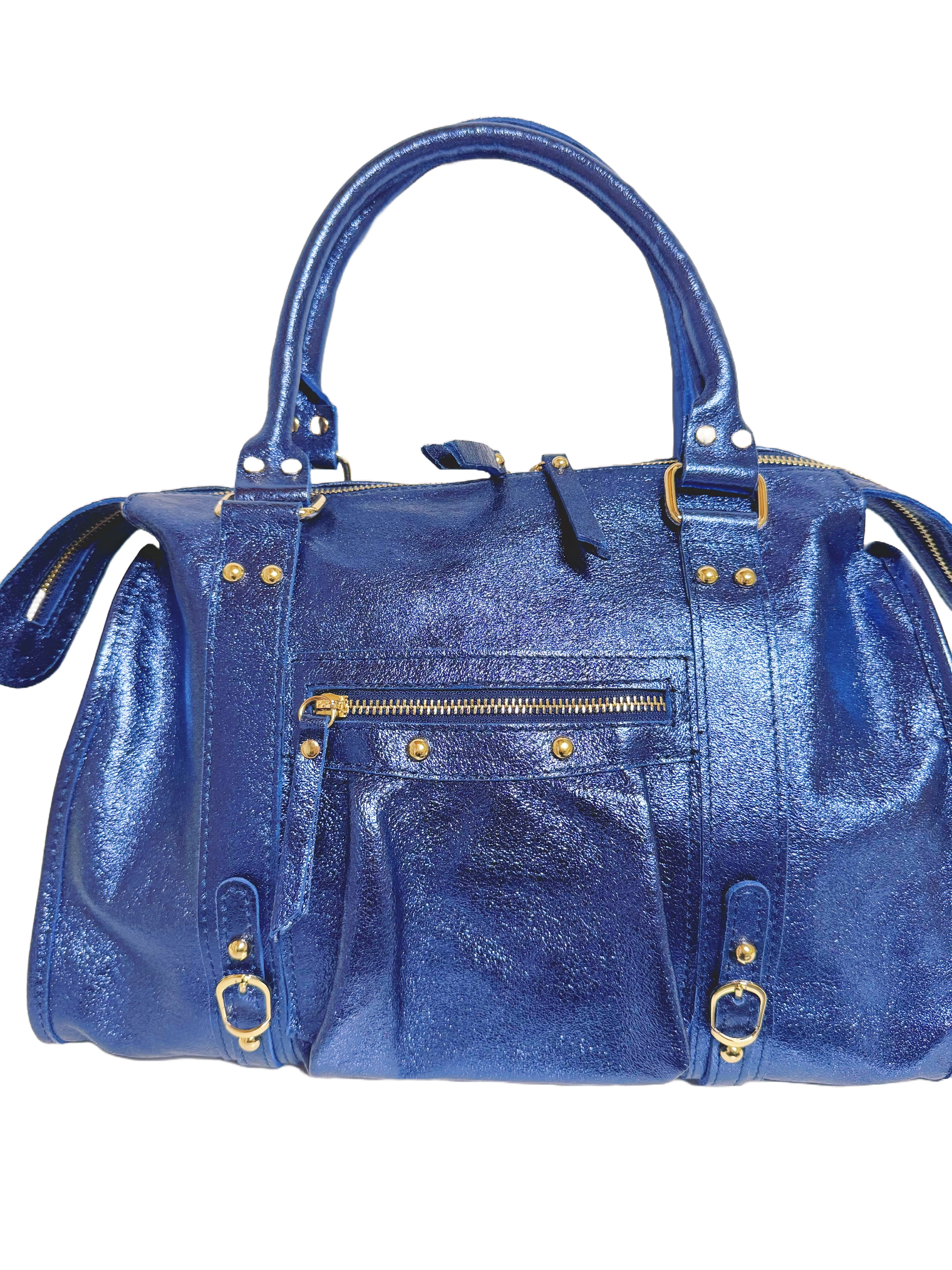 Sac de cours en cuir bleu marine irisée EMMA