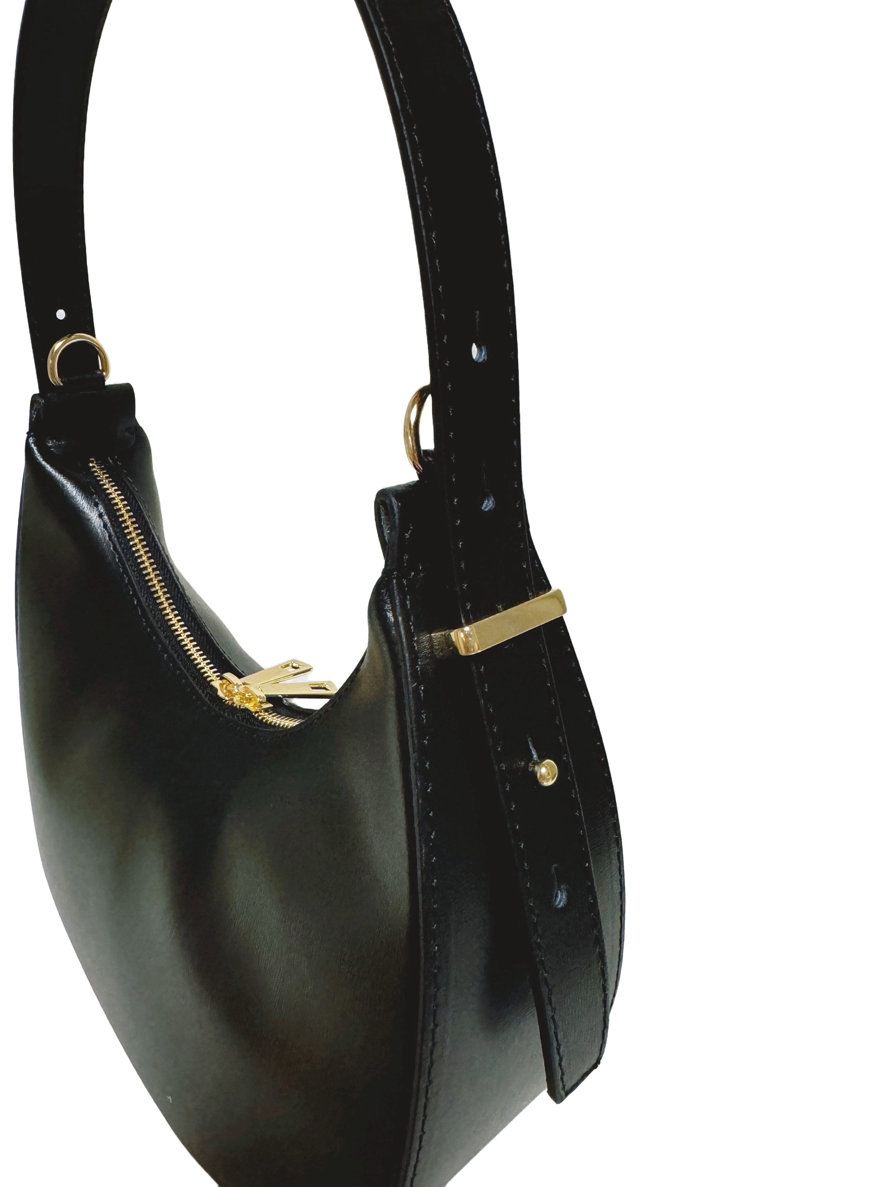 Sac demi lune en cuir véritable noire miss LOLA