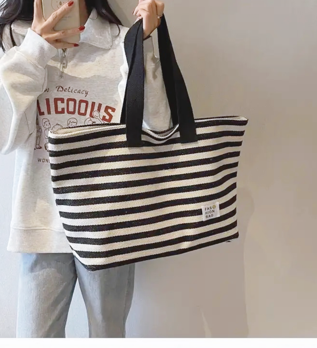 Sac en toile rayures blanc noir