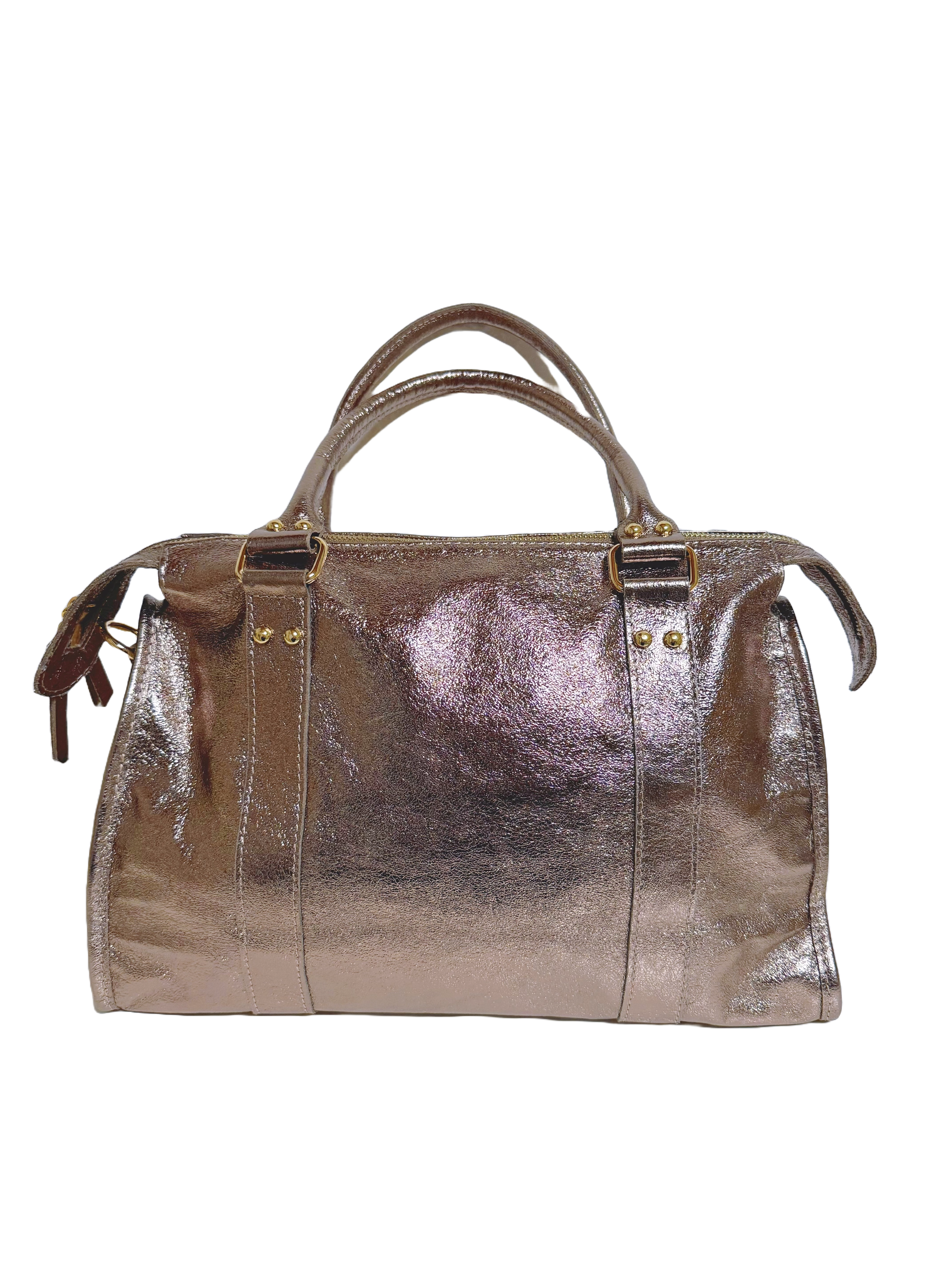 Sac à main en cuir véritable bronze irisée EMMA