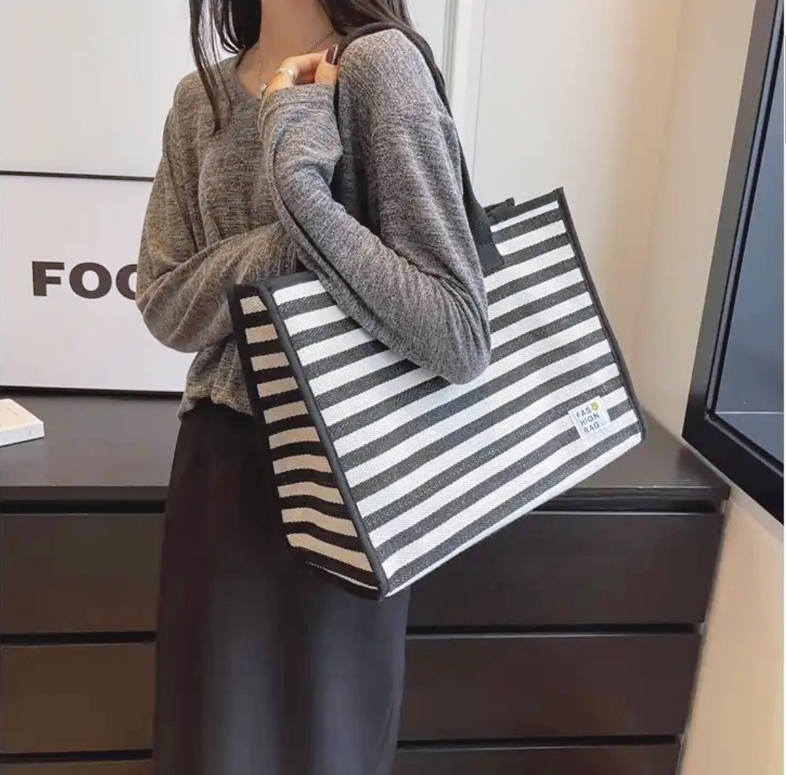 Sac en toile rayures blanc noire