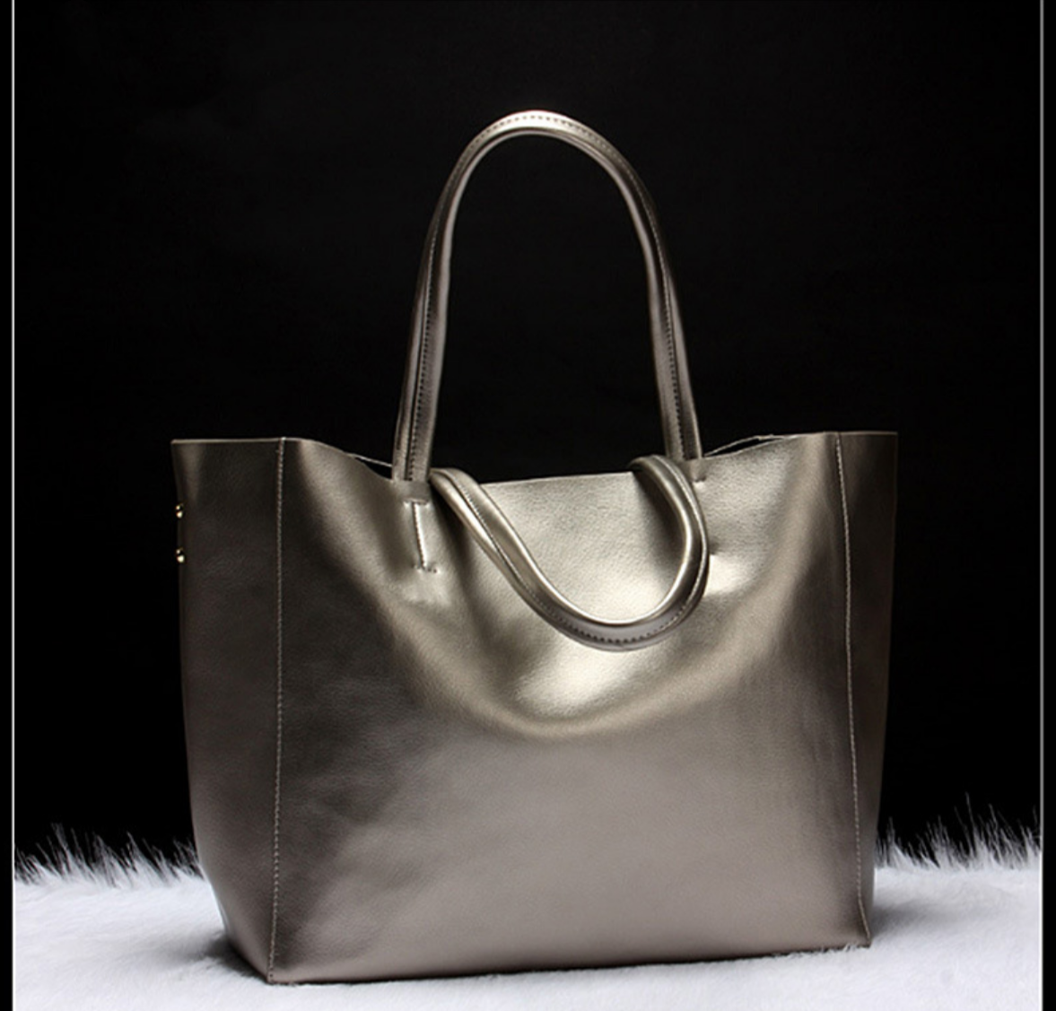 Sac cabas en cuir véritable brillante -camili