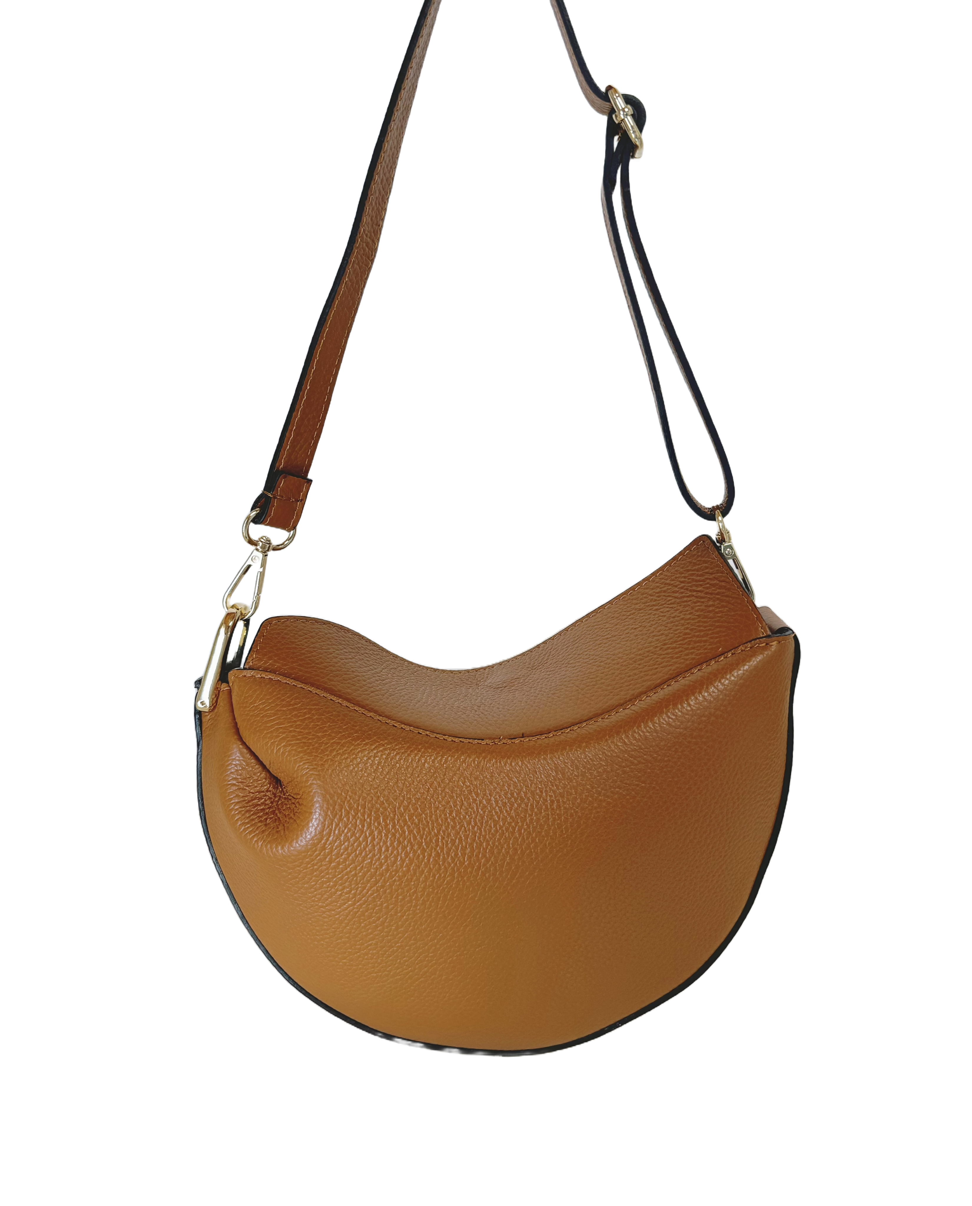 Sac demi lune en cuir véritable camel CINDY