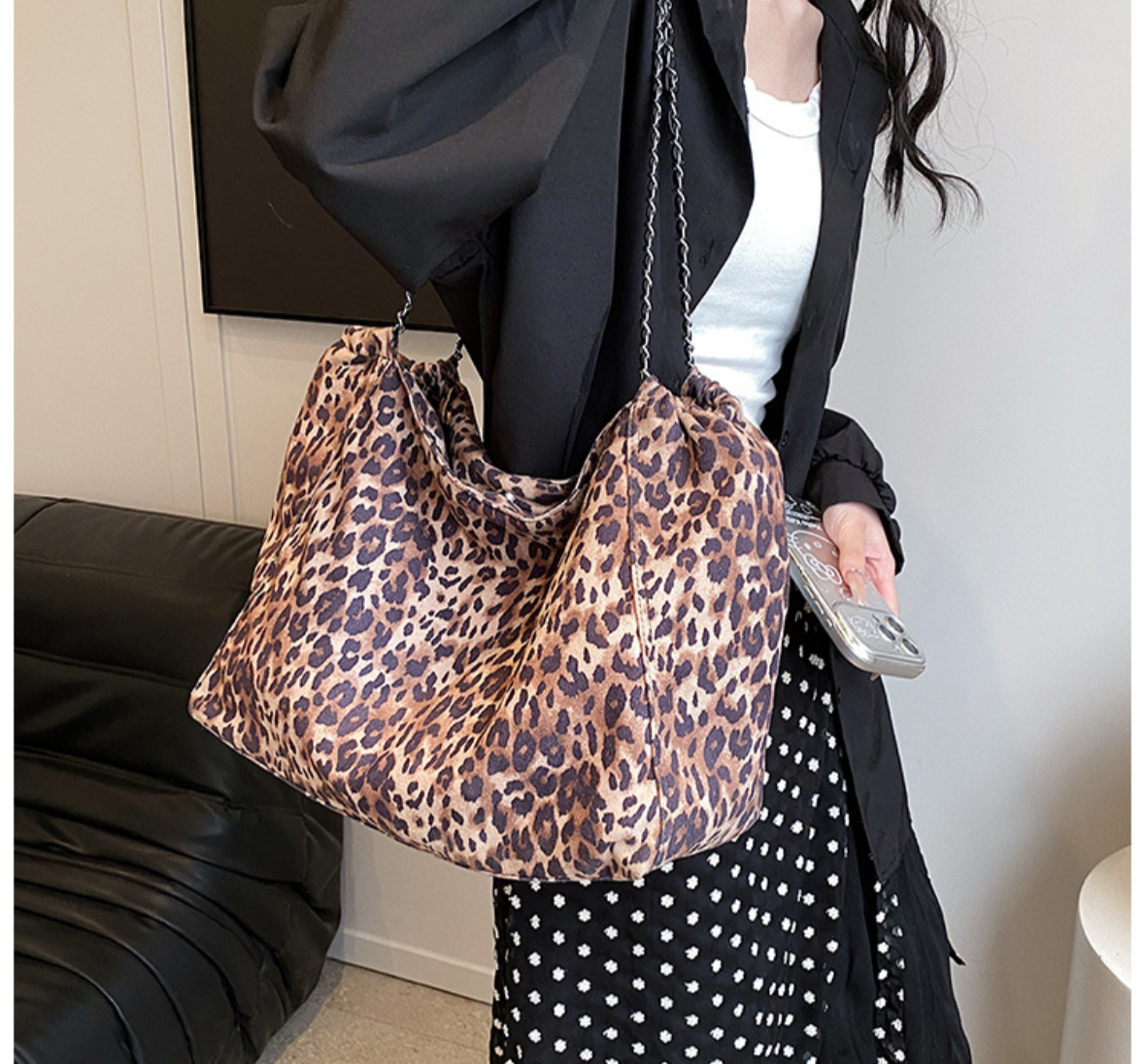 Grand sac en toile leopard