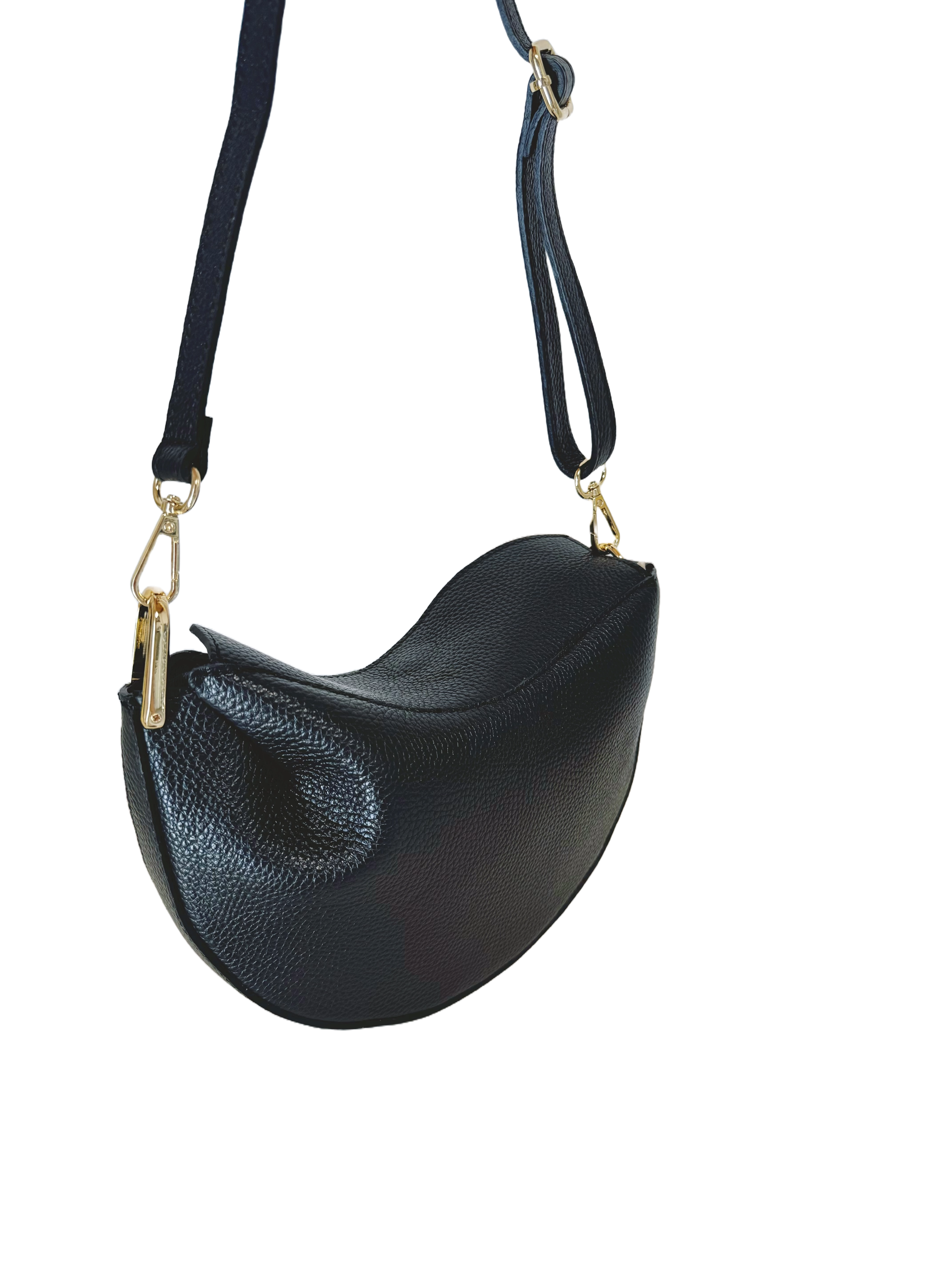 Sac demi lune en cuir véritable noire CINDY