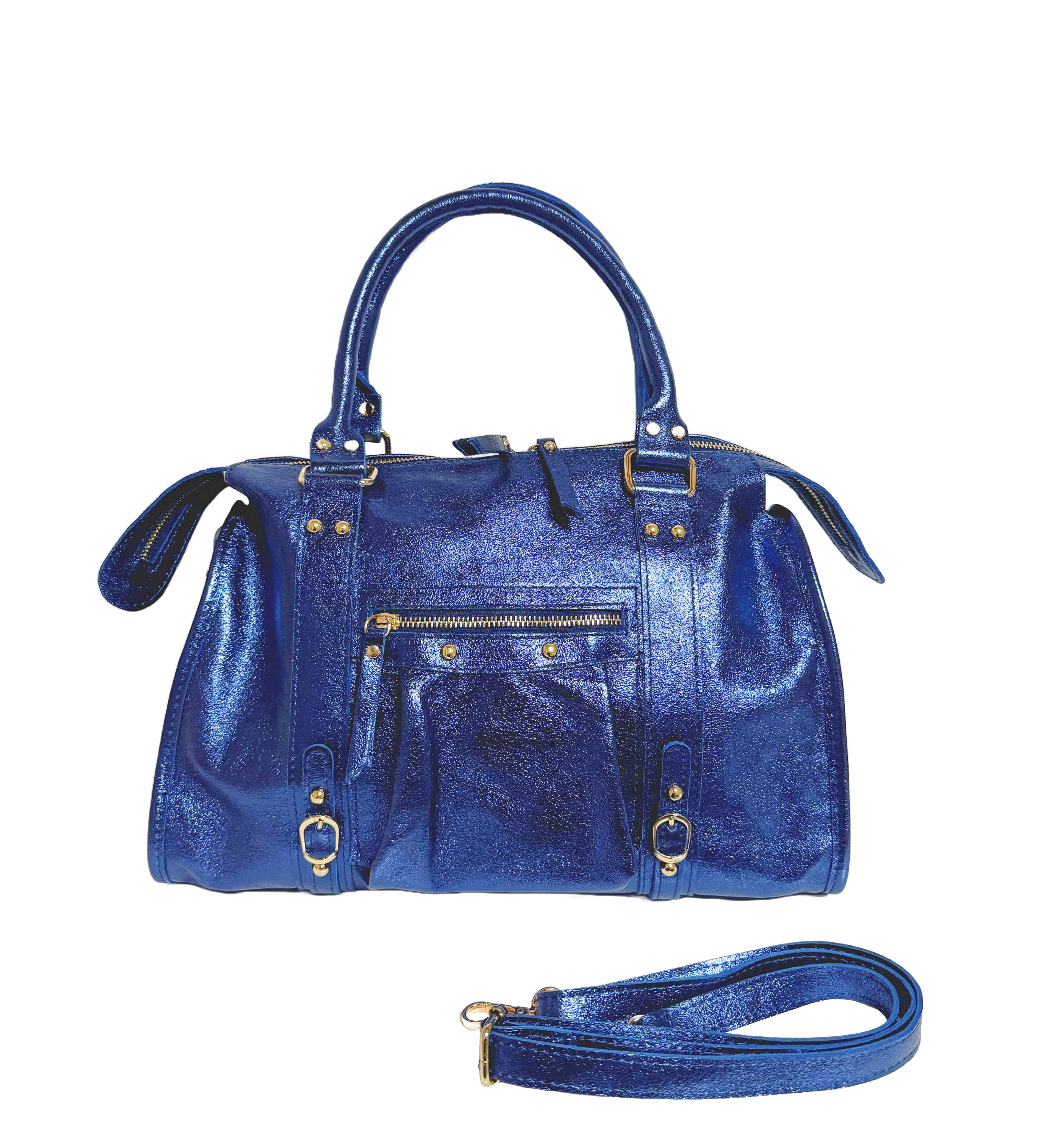 Sac de cours en cuir bleu marine irisée EMMA