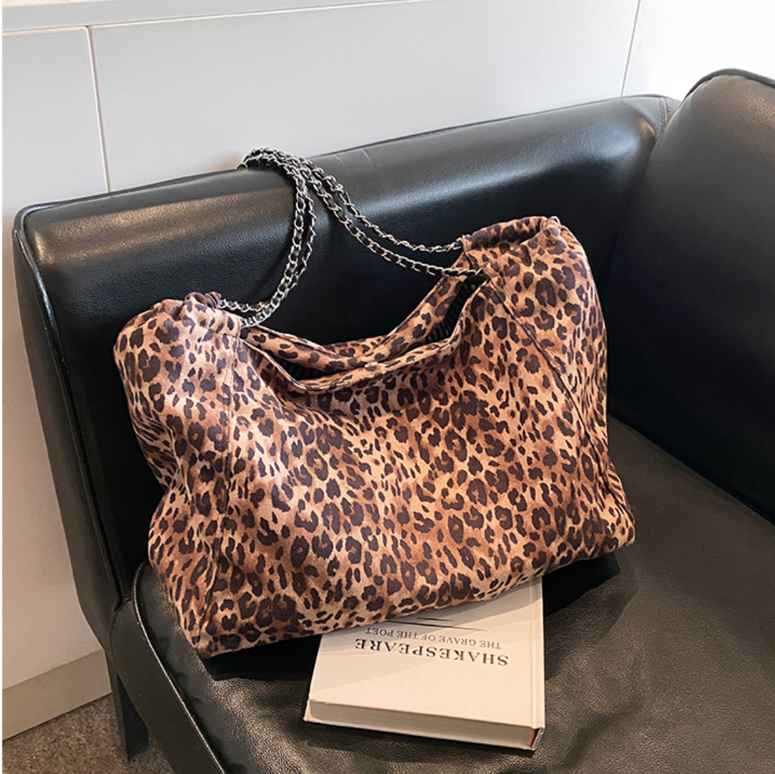 Grand sac en toile leopard