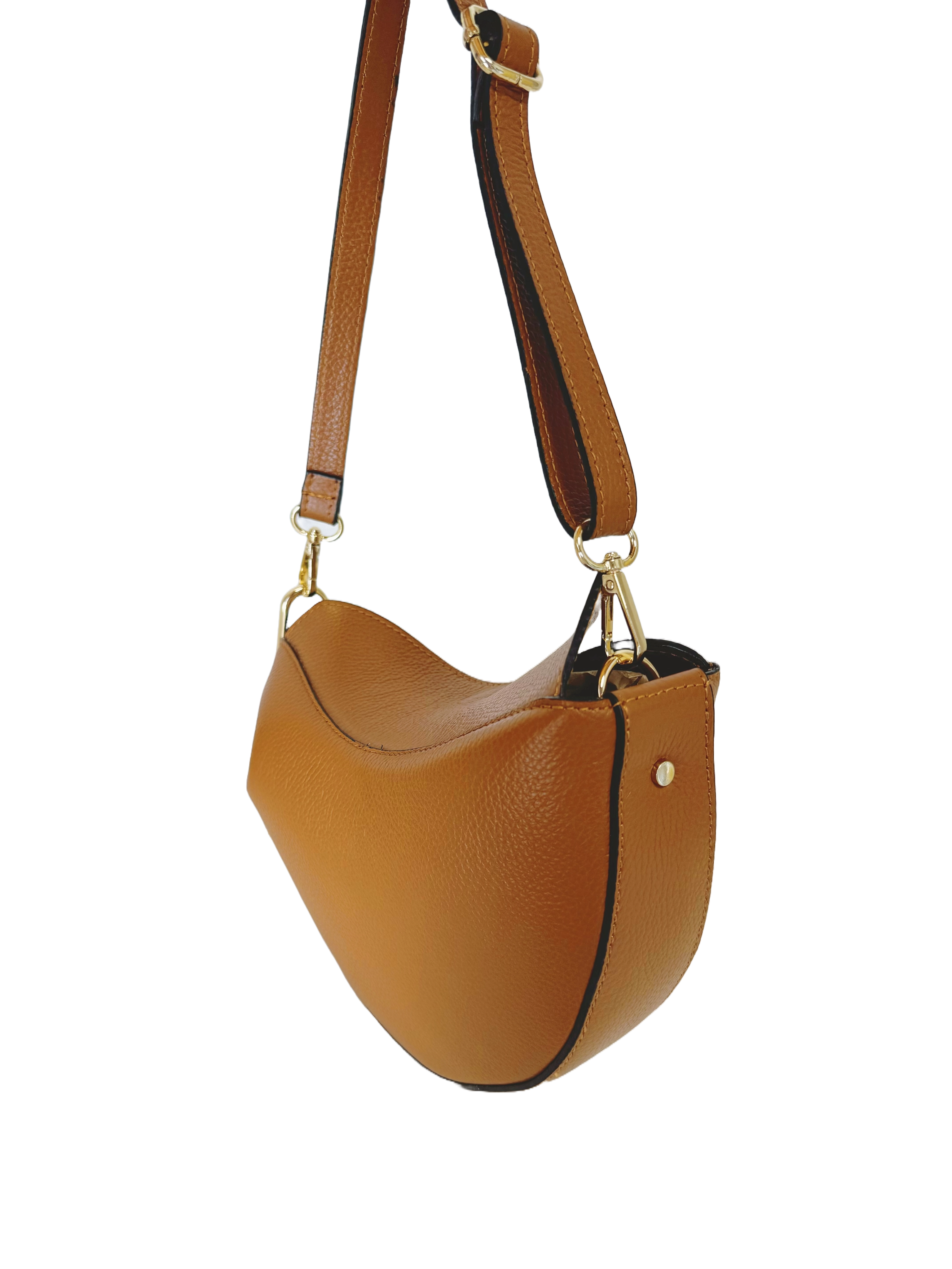 Sac demi lune en cuir véritable camel CINDY