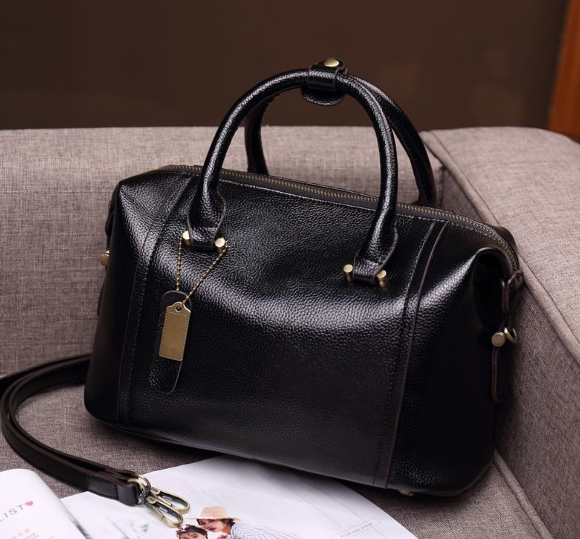 Lisa Genuine Leather Boston Bag