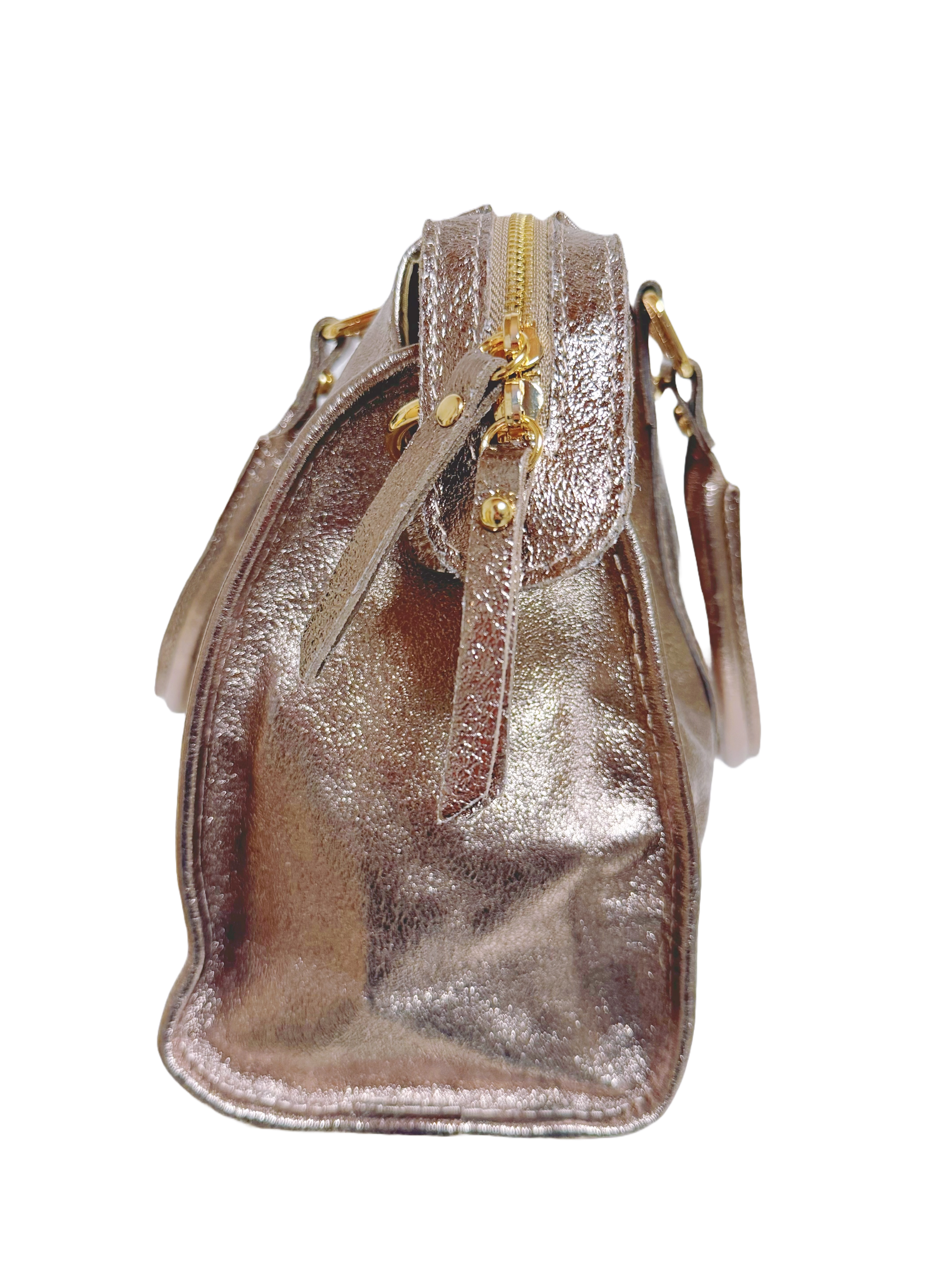 Sac à main en cuir véritable bronze irisée EMMA