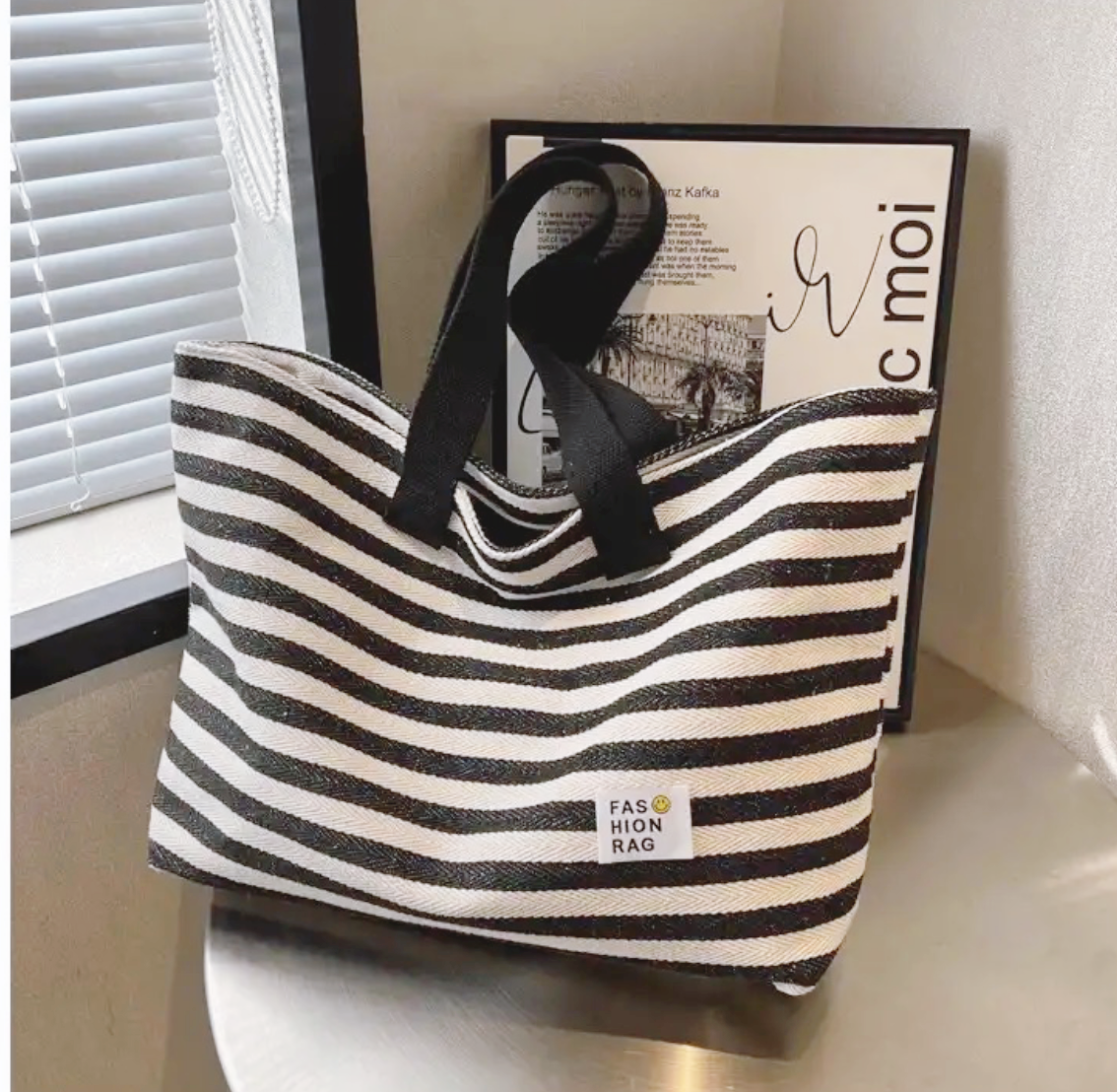 Sac en toile rayures blanc noir