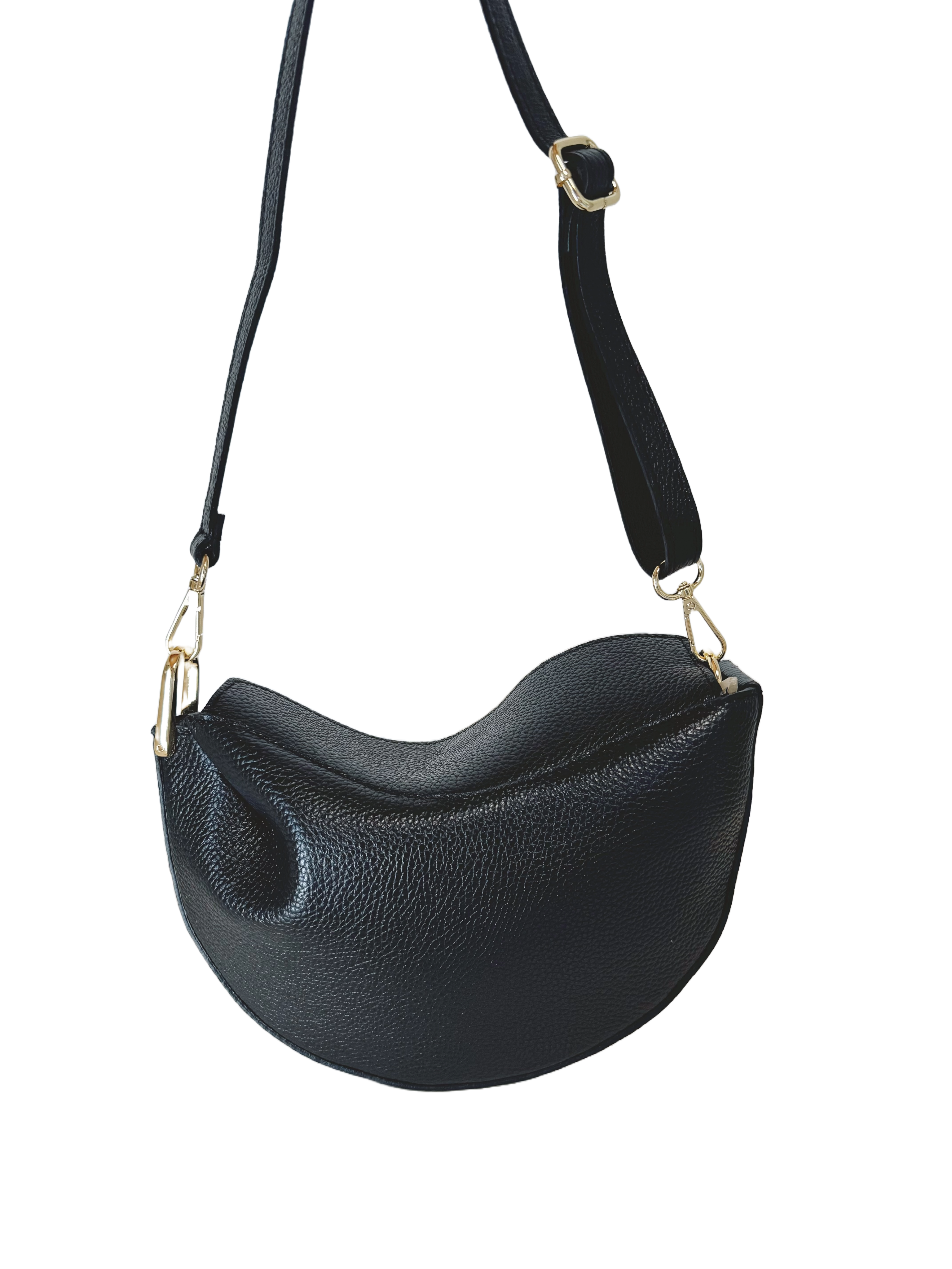 Sac demi lune en cuir véritable noire CINDY