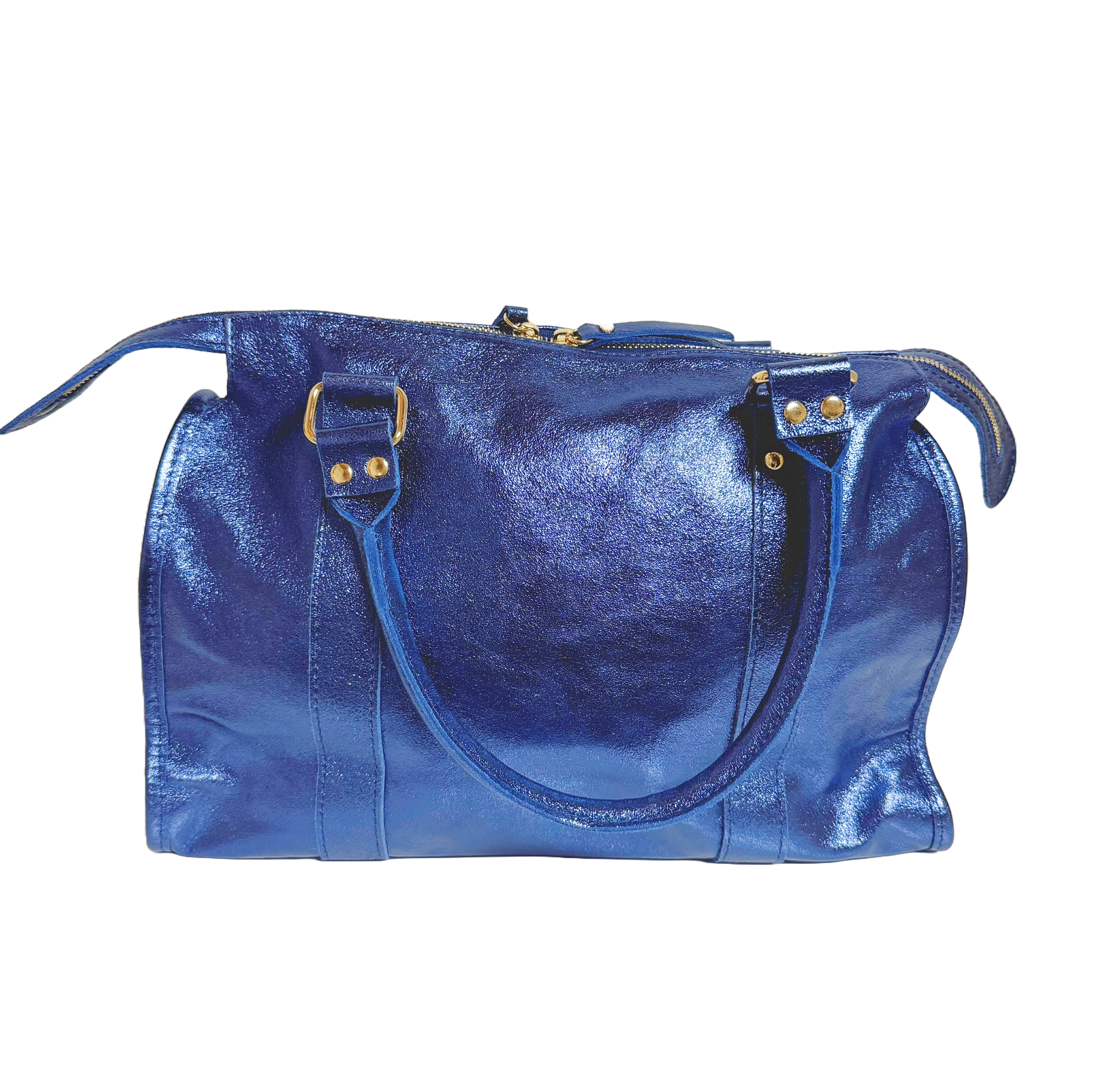 Sac de cours en cuir bleu marine irisée EMMA