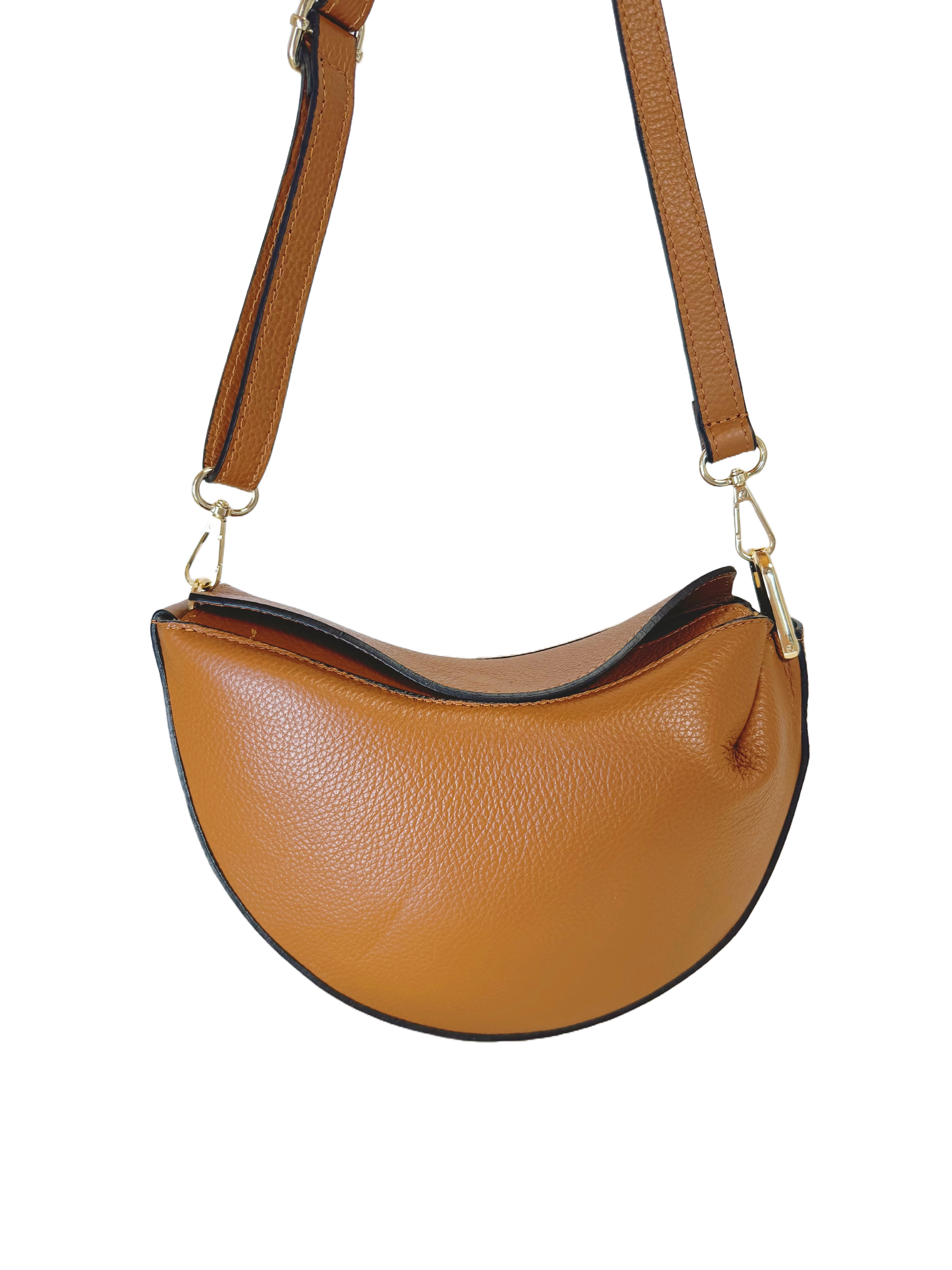 Sac demi lune en cuir véritable camel CINDY