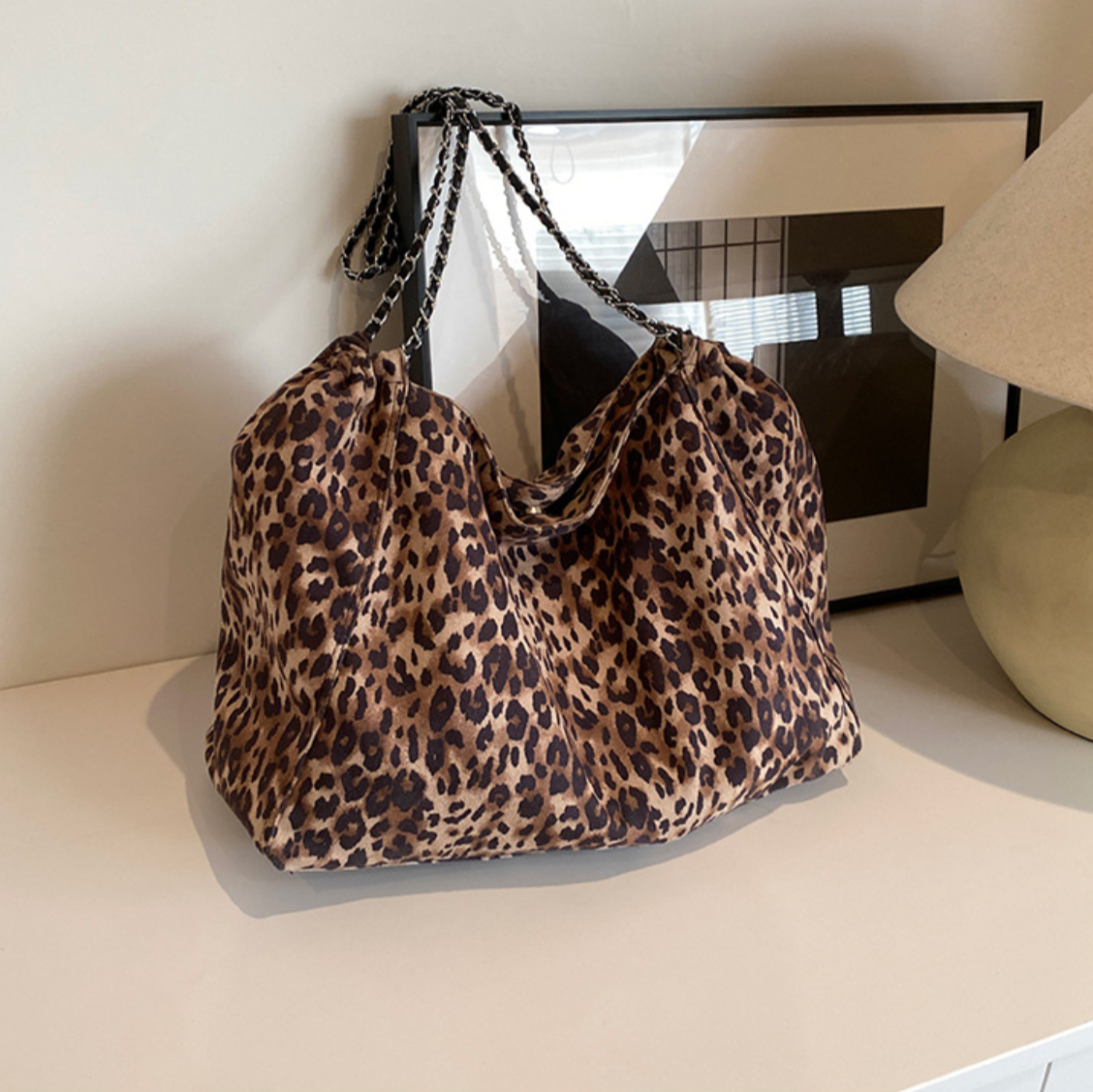 Grand sac en toile leopard