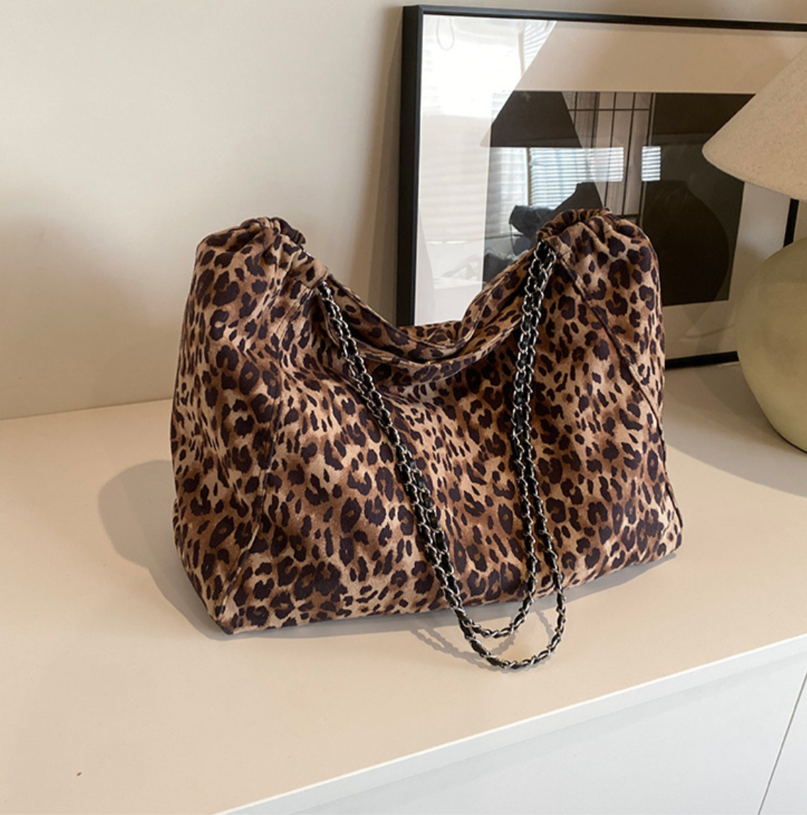 Grand sac en toile leopard