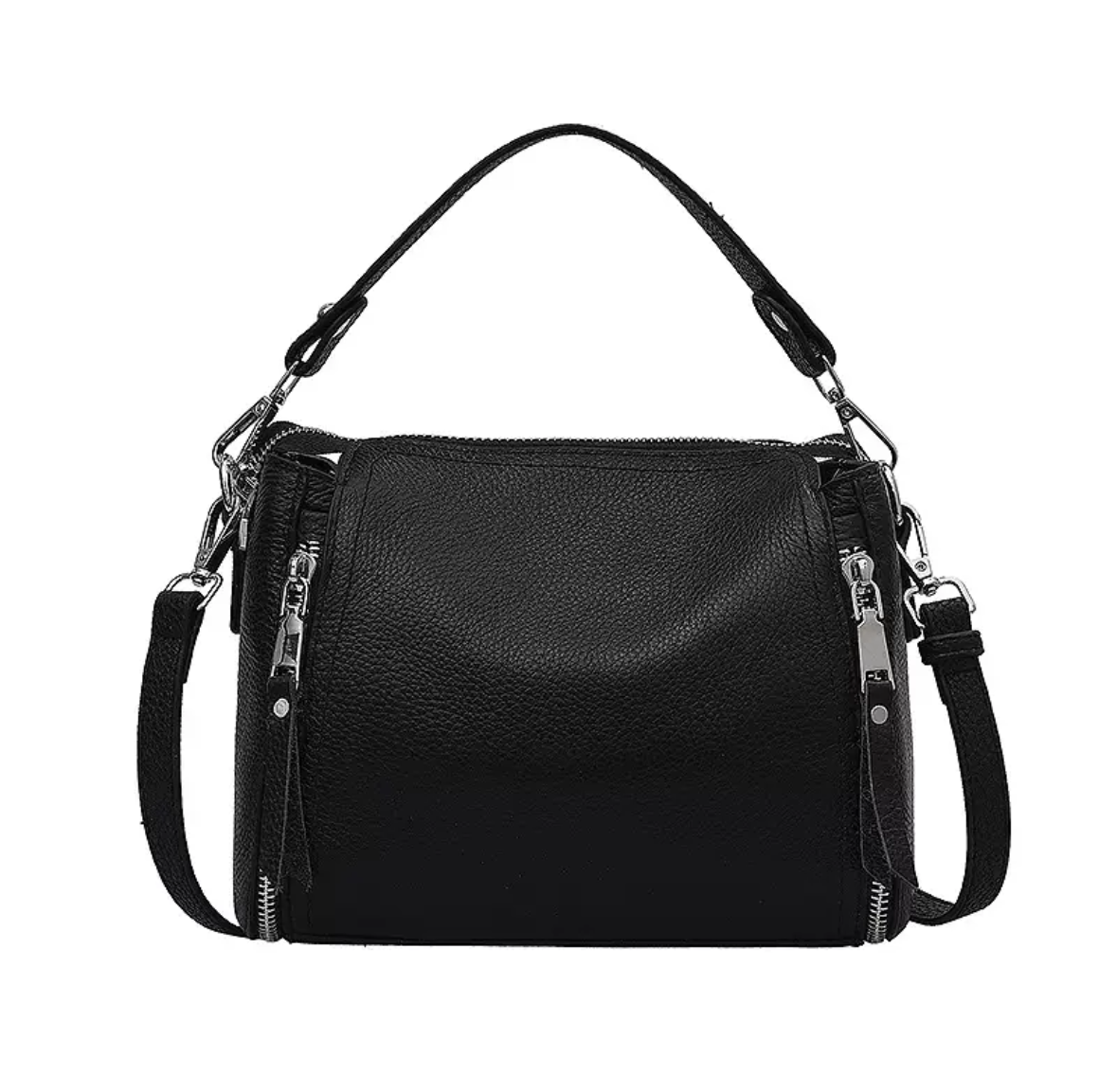 Sac en cuir véritable main bandoulière noire miss linda