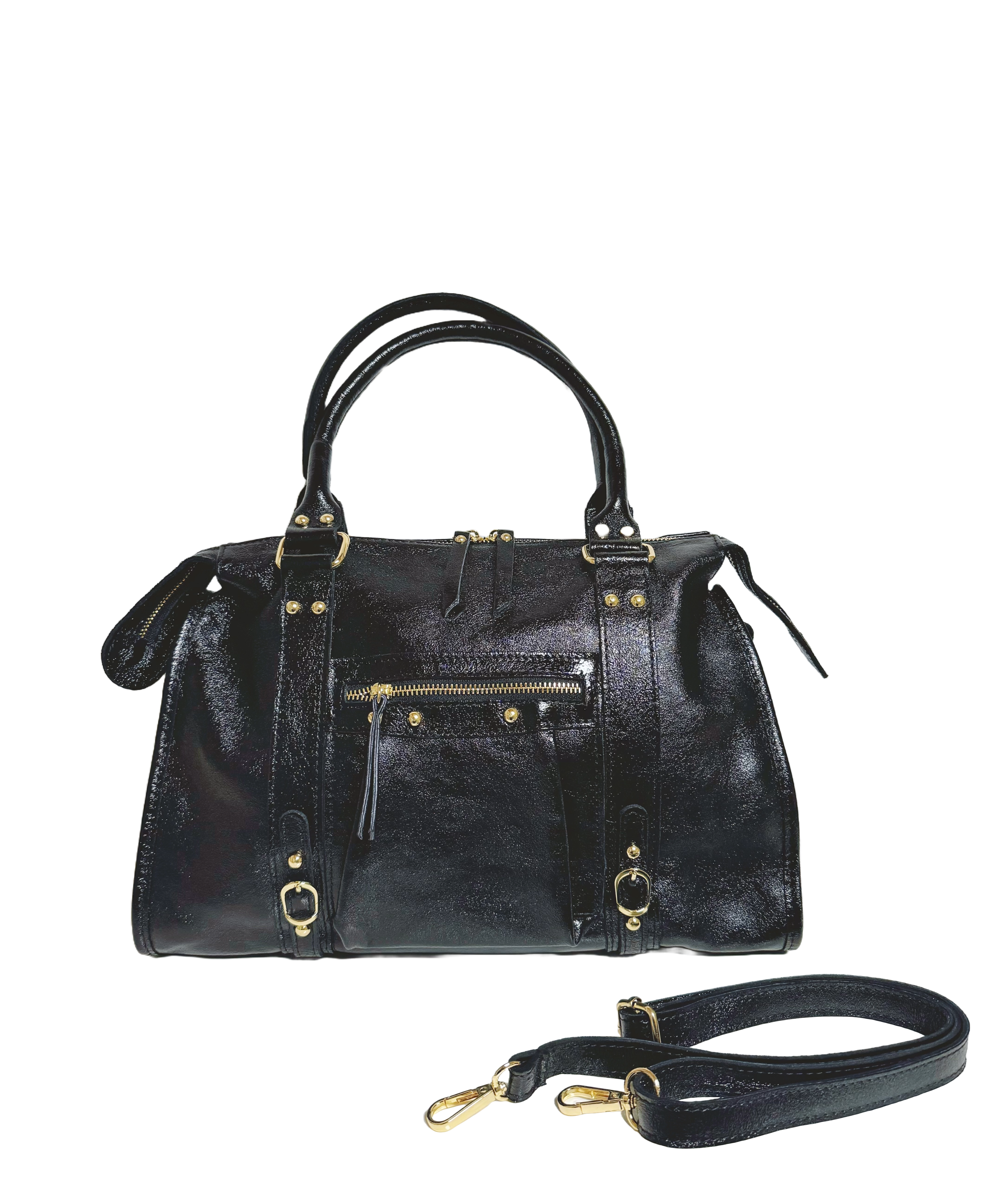 sac de cours en cuir véritable noire irisée EMMA