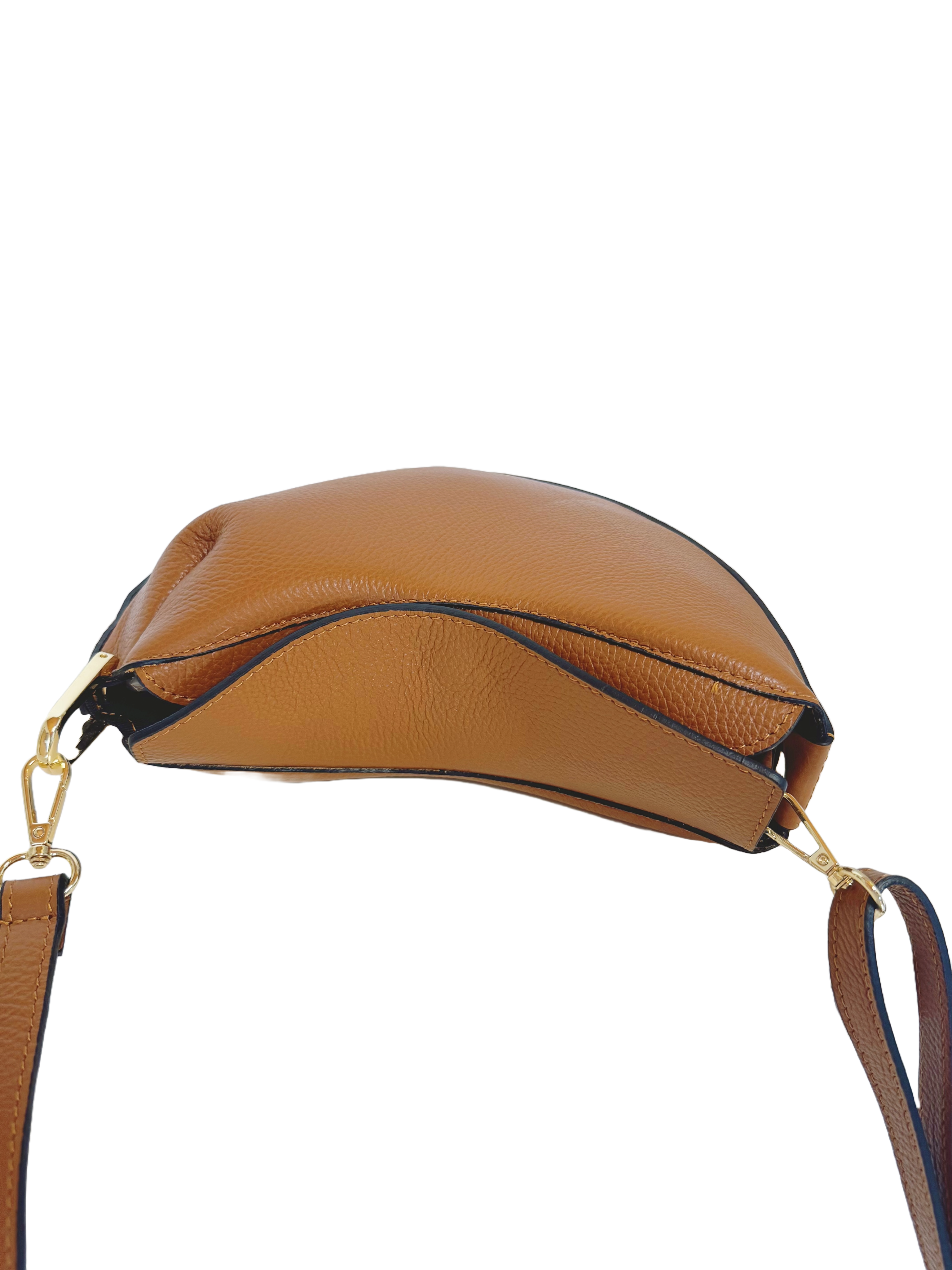 Sac demi lune en cuir véritable camel CINDY