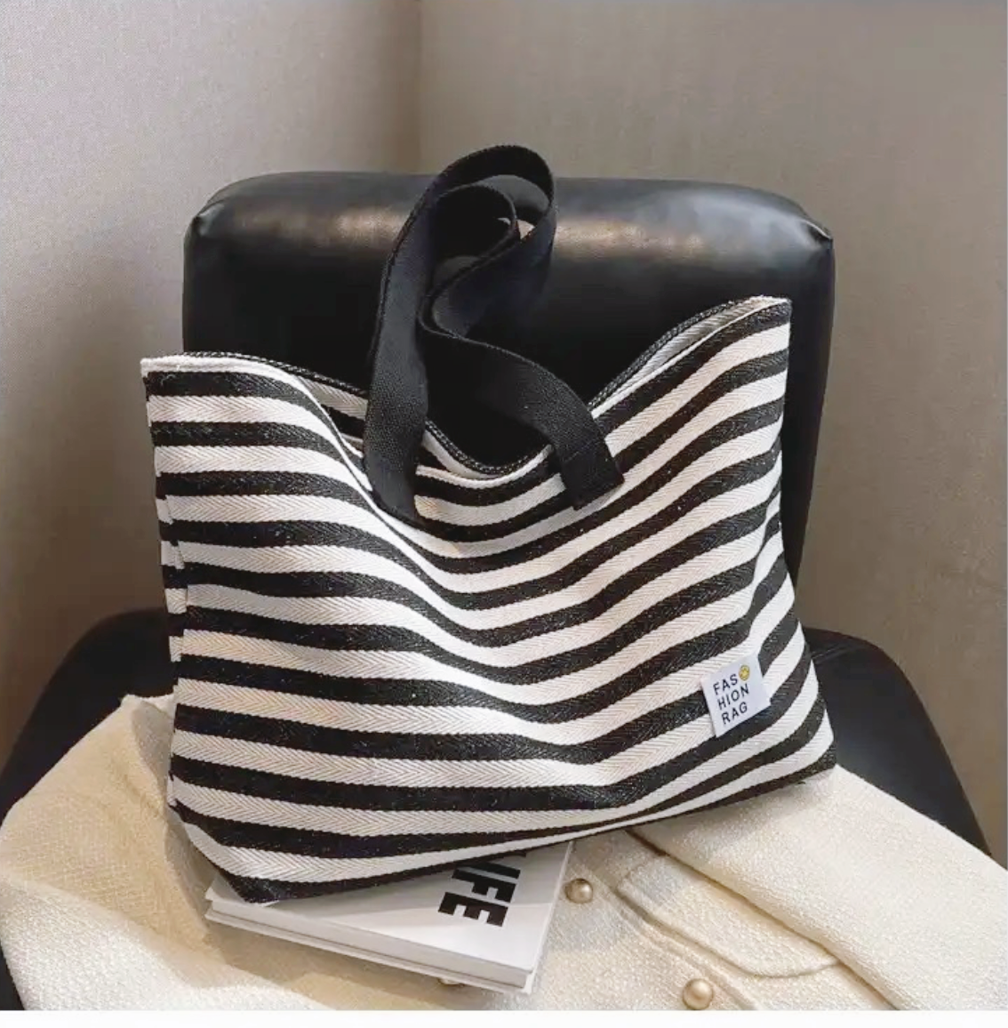 Sac en toile rayures blanc noir