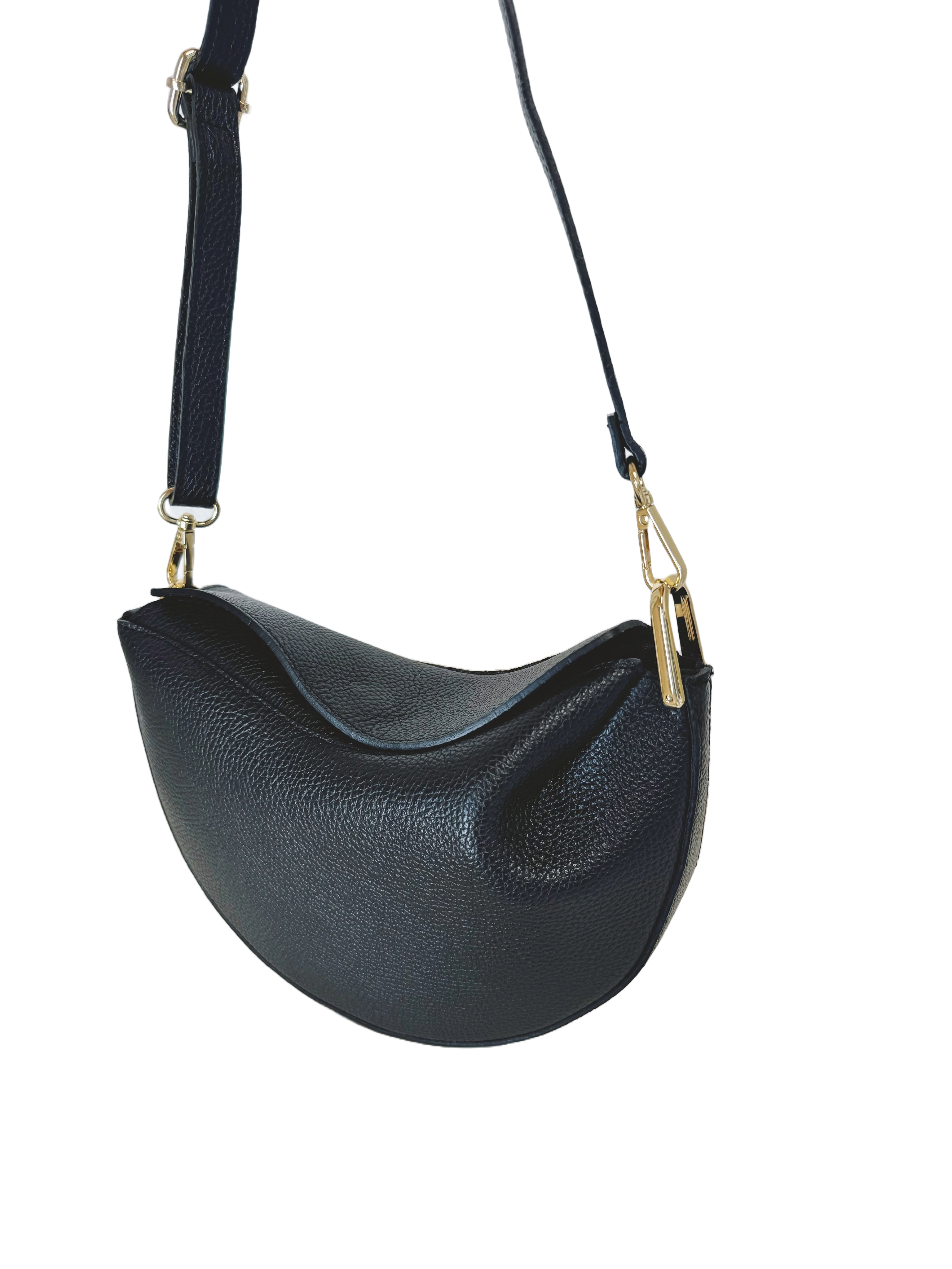 Sac demi lune en cuir véritable noire CINDY