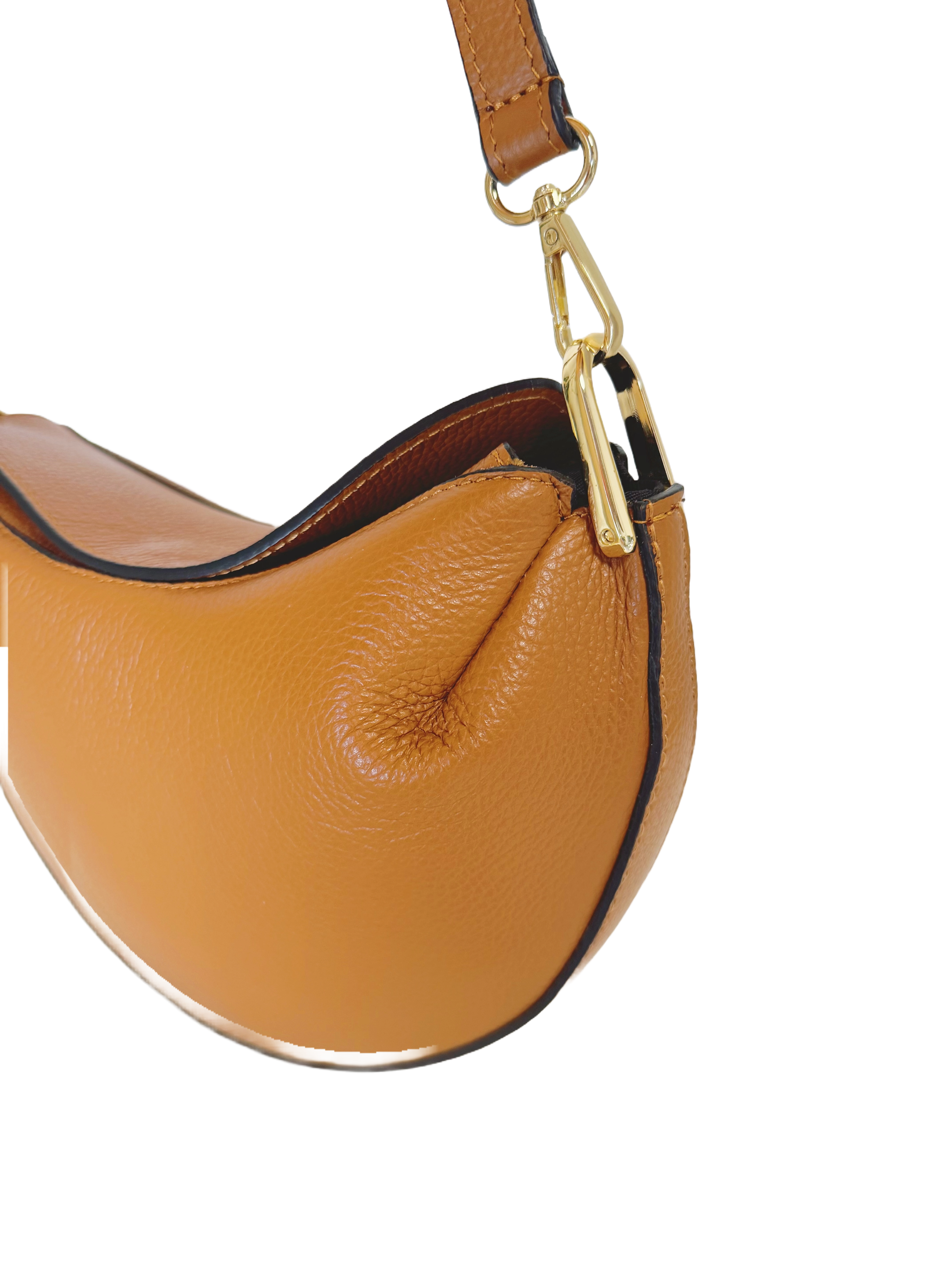 Sac demi lune en cuir véritable camel CINDY