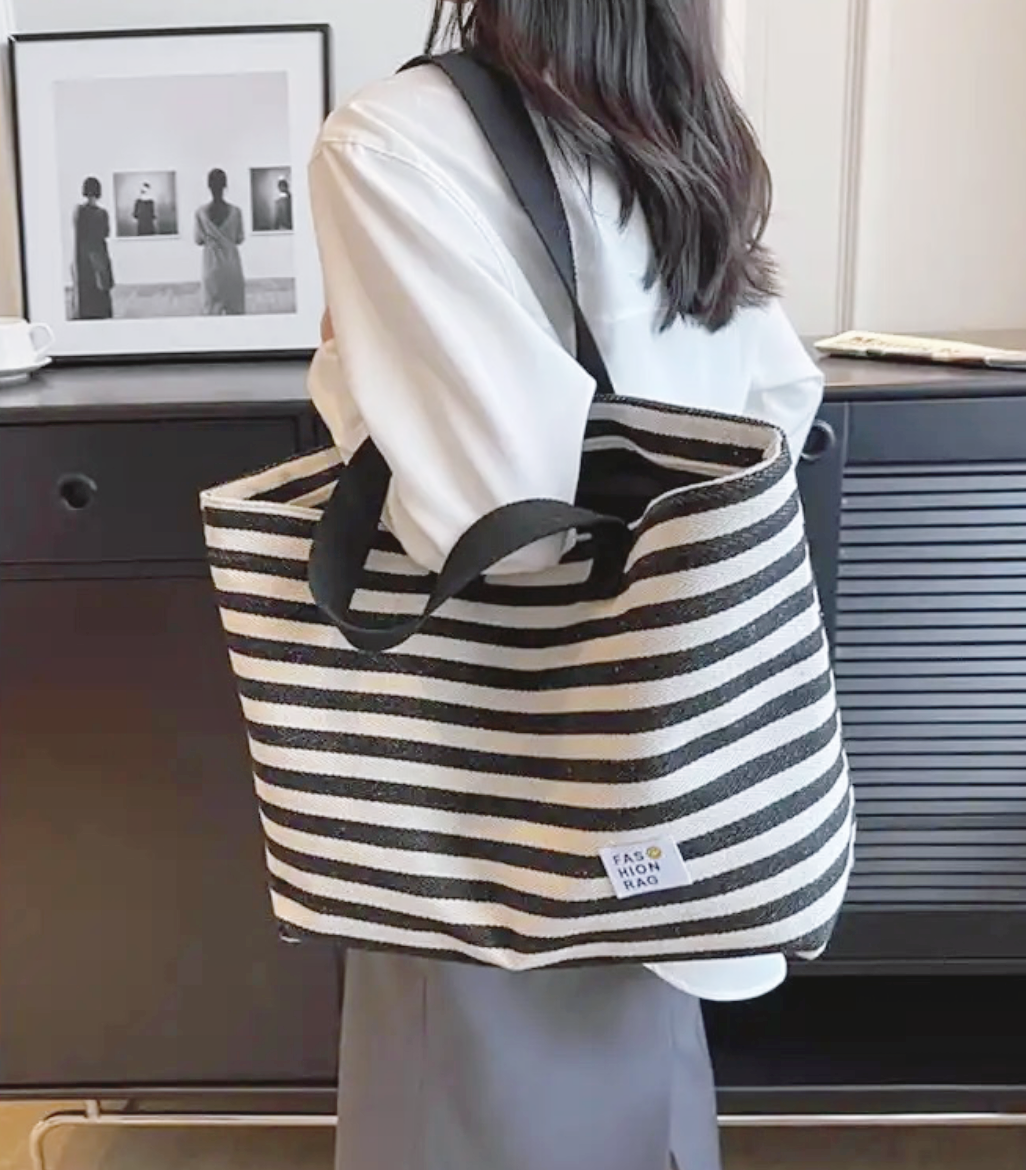 Sac en toile rayures blanc noir