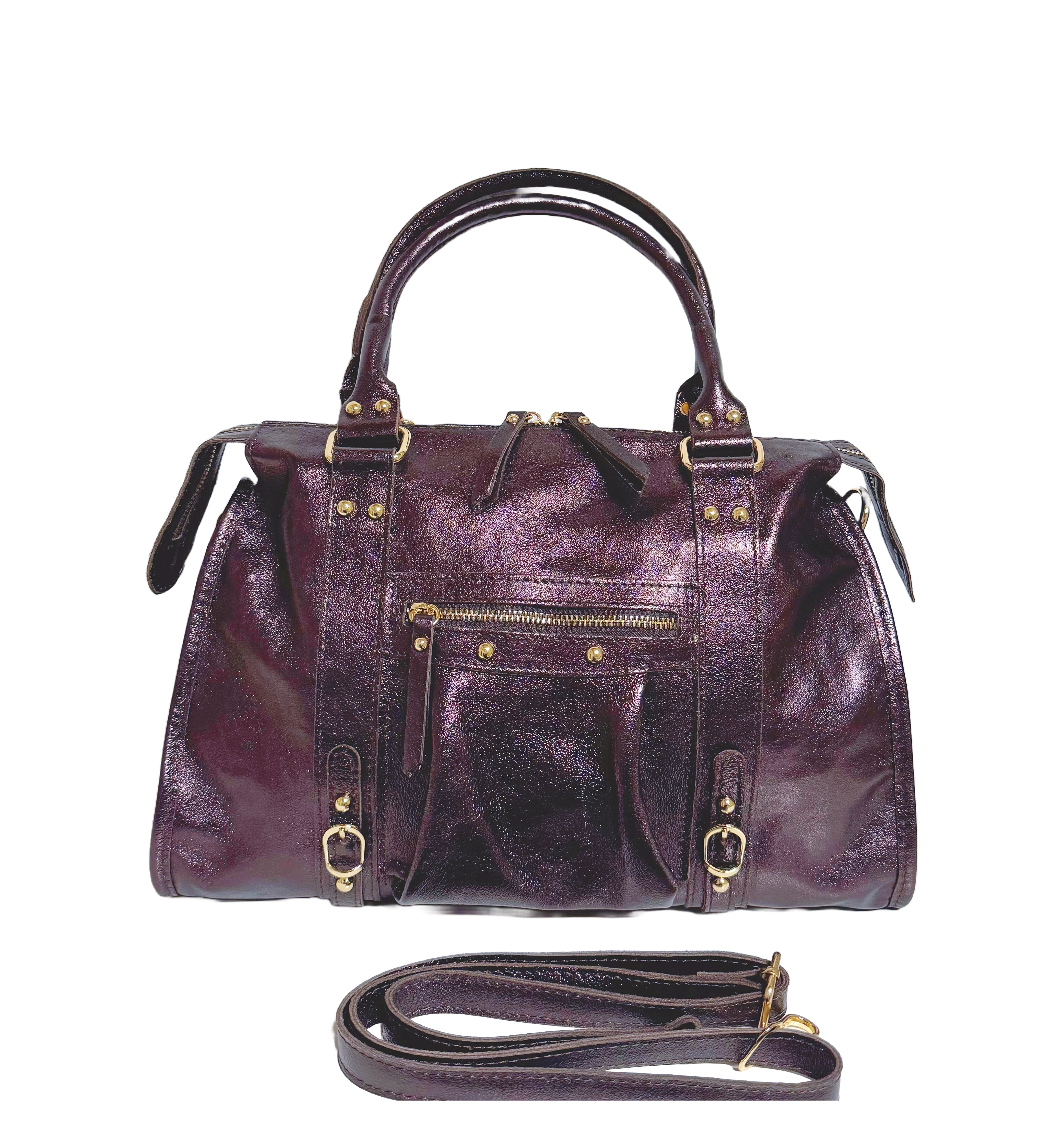 Sac de cours sports weekend en cuir irisé marron EMMA