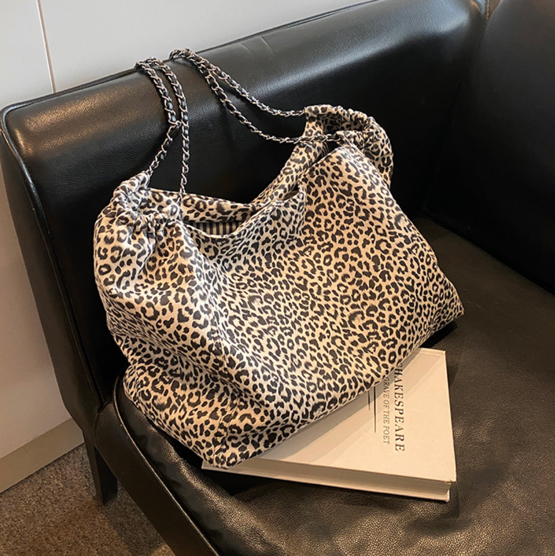 Grand sac en toile leopard