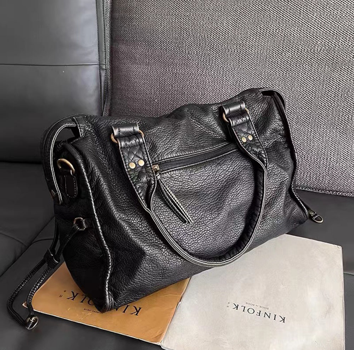 Large black crossbody shoulder handbag